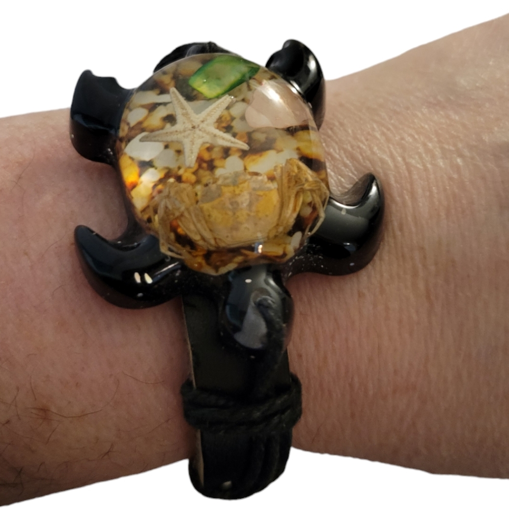 Acrylic Turtle on Leather Bracelet Unisex